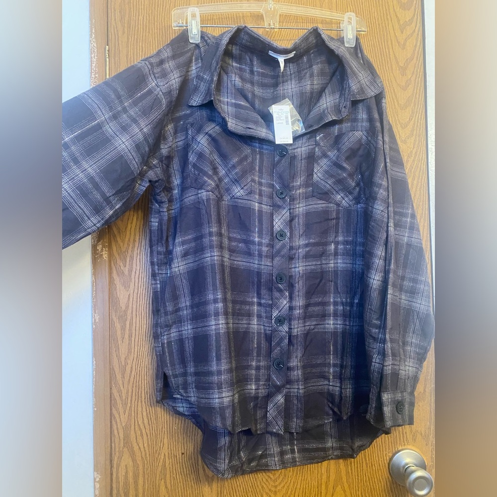 Maurices Plaid Button-Up Shirt in Navy and Gray